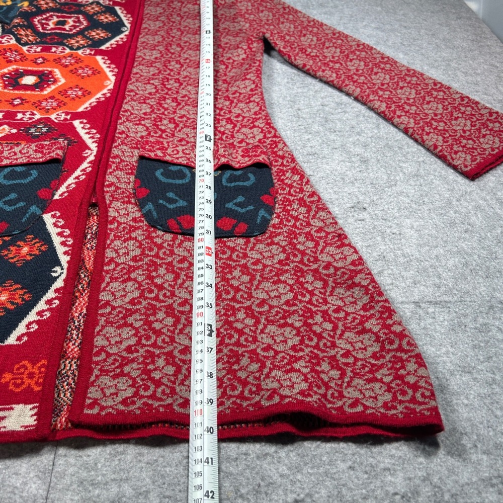 Paparazzi Cardigan Sweater Womens XL Red Mixed Print‎ Wool Blend Boho full zip - Picture 5 of 16